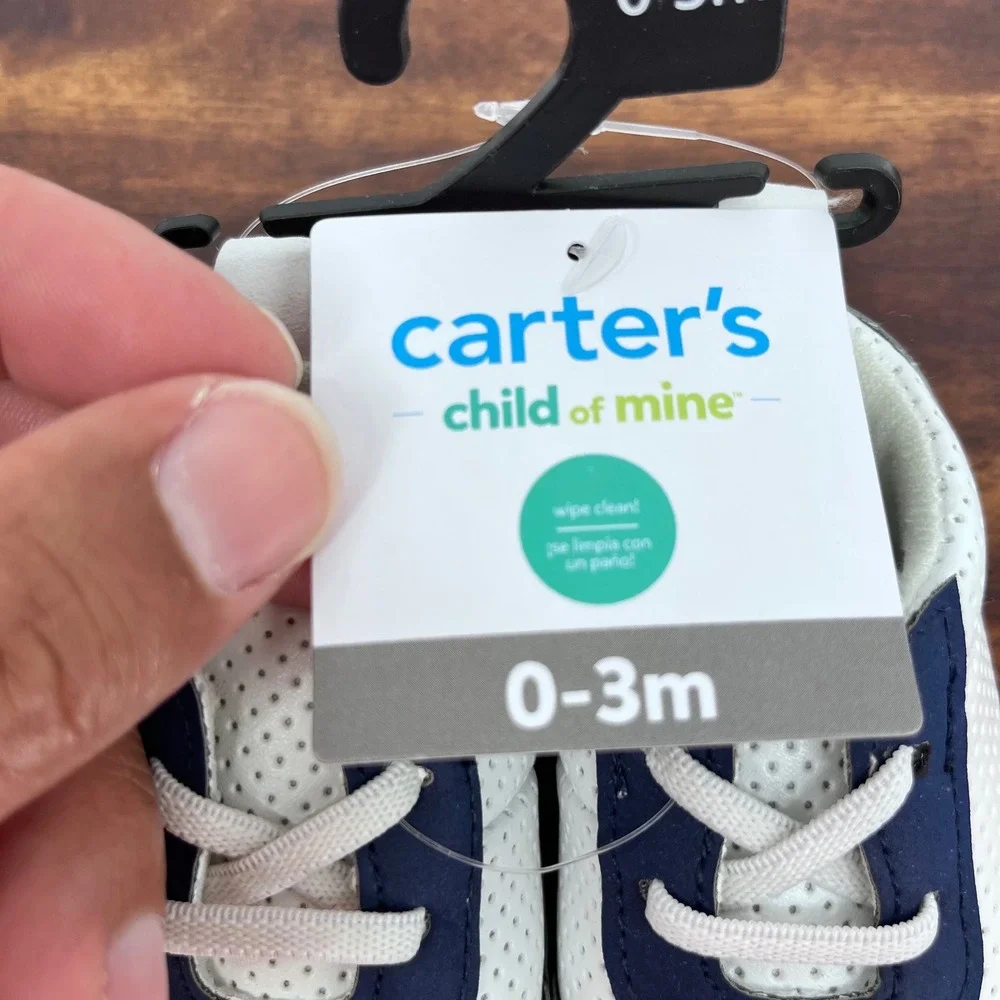 Baby Crib Shoes 0-3M White Navy Sneakers Sporty Carter's Child of Mine NEW